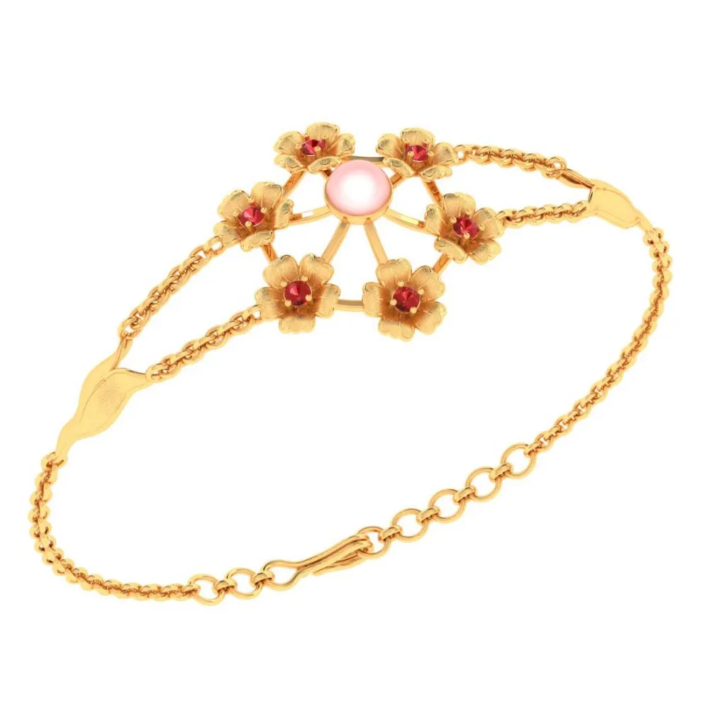 Multiple Flowers With Pink Stone 22k Gold Bracelet