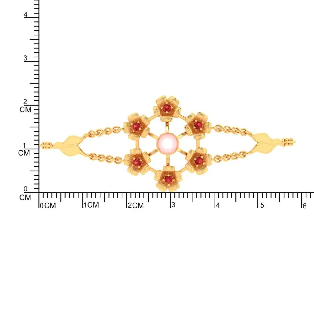 Multiple Flowers With Pink Stone 22k Gold Bracelet