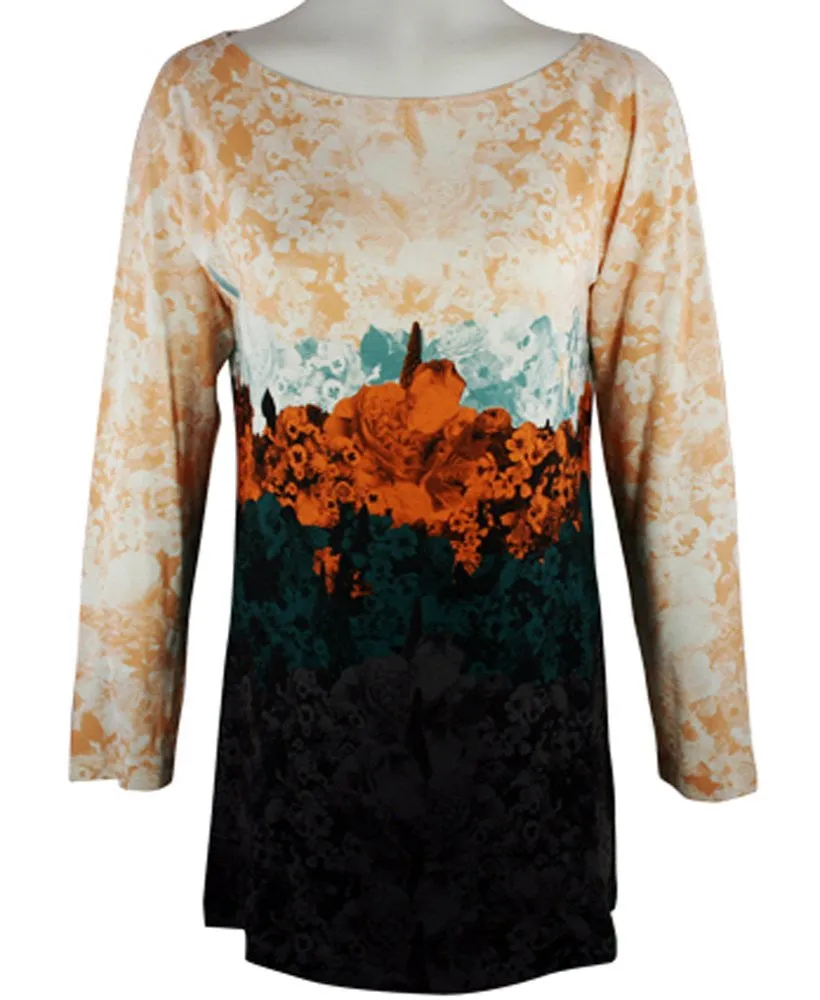 Nally & Millie - Floral Border, Boat Neck Knit Tunic on a 3/4 Sleeve Body