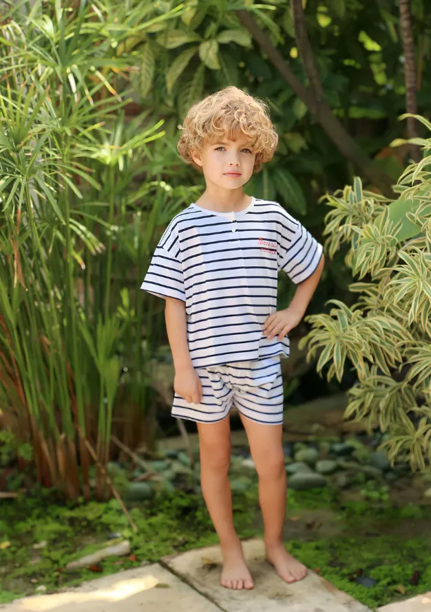 Navy/White Striped Short Set