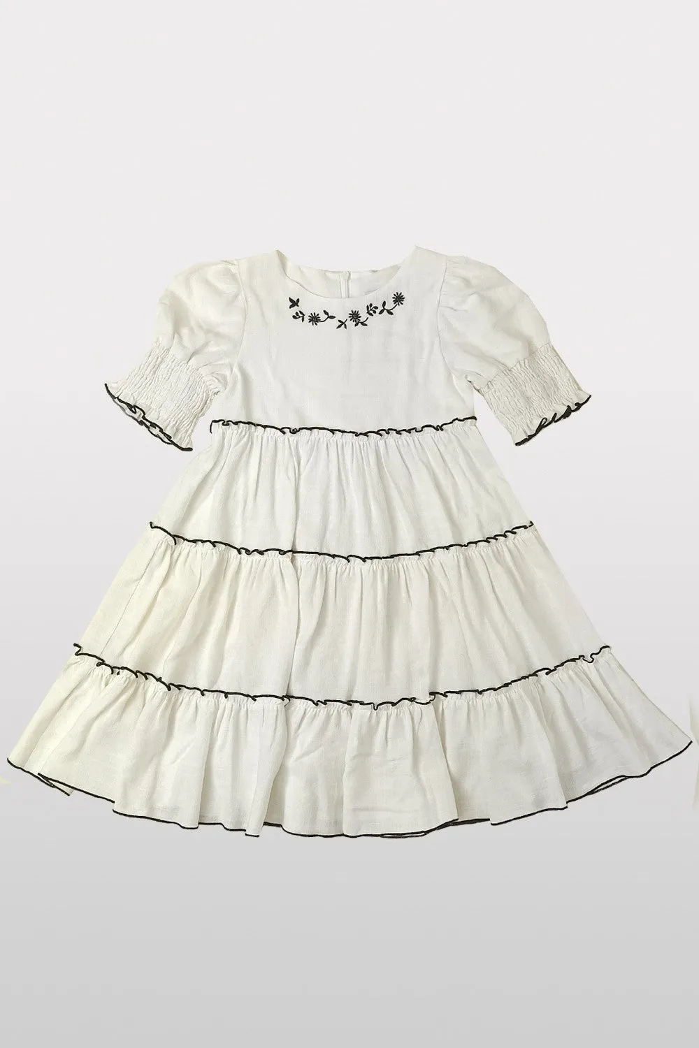 NC Tabarca Ivory Embroidered Tiered Dress