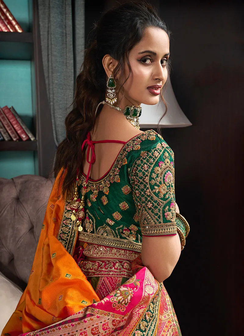 Orange And Green Embroidered Bridal Lehenga Choli