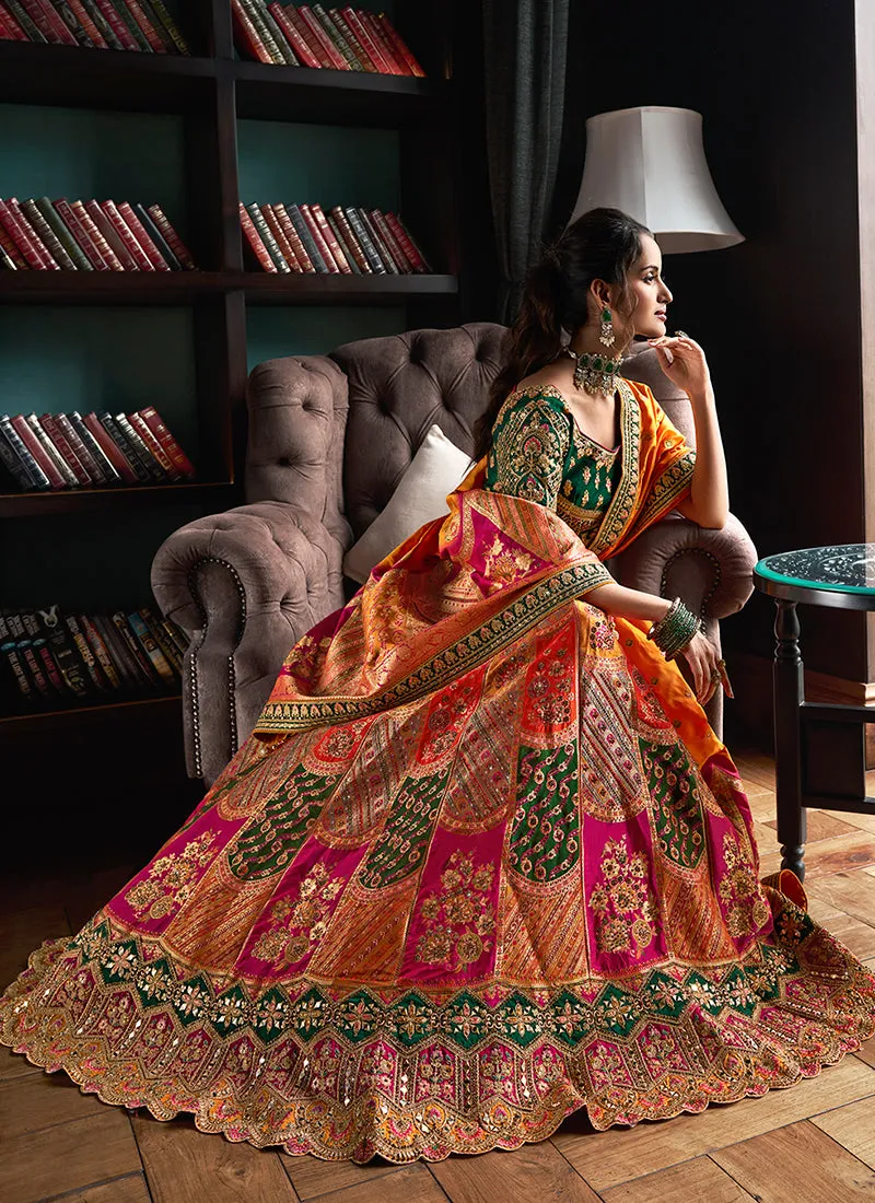 Orange And Green Embroidered Bridal Lehenga Choli