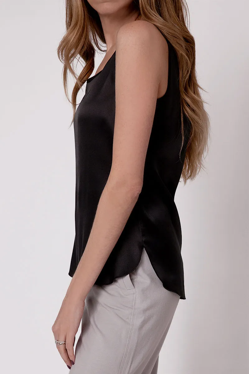 Pan Silk Satin Top in Black