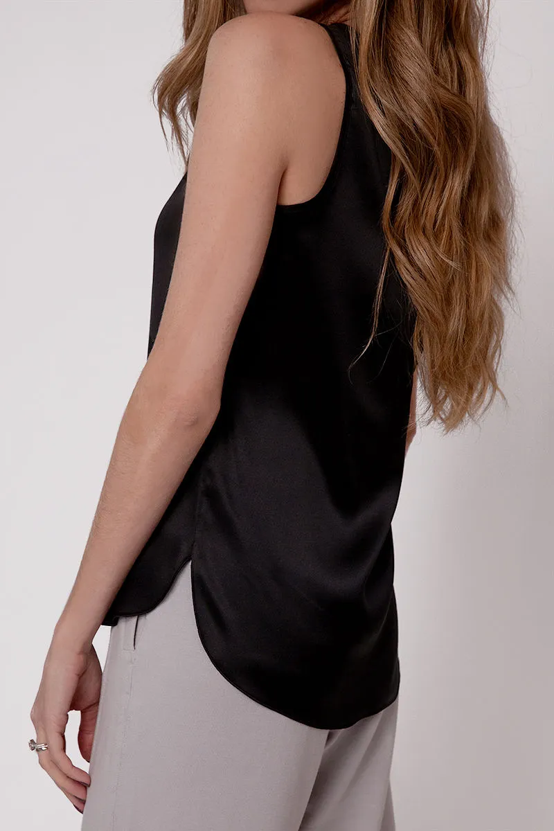 Pan Silk Satin Top in Black