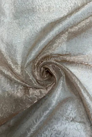 Peach Gold Organza with Silver Thread Tissue Metallic Embroidery