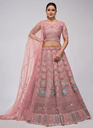 Pink Multi Embroidery Lehenga Choli For Indian Wedding