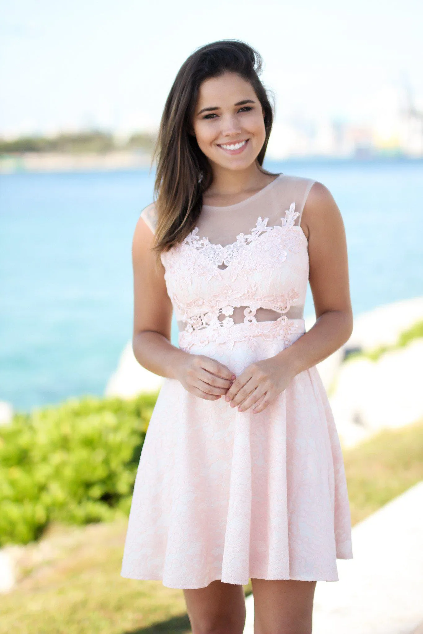 Pink Short Dress with Tulle Back