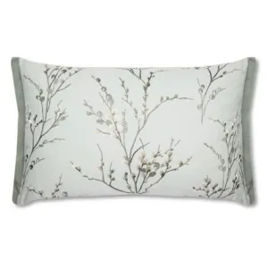 Pussy Willow Embroidered Duck Egg Cushion