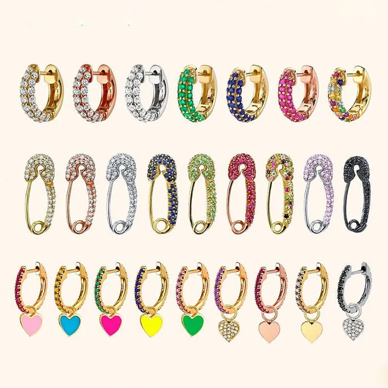 Rainbow Pin Drop Earrings for Women and Girls with Zircon in Gold Color