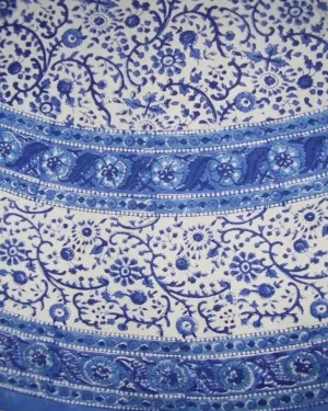 Rajasthan Block Print Round Cotton Tablecloth 72" Blue