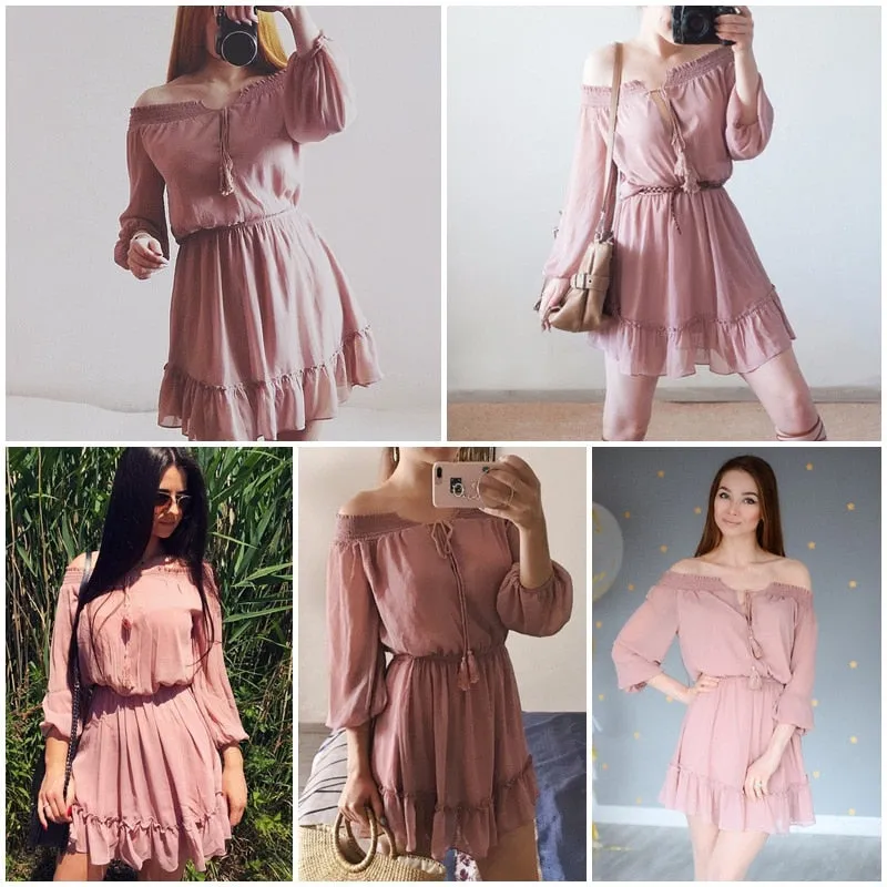 Ruffle Fringe Sexy Off Shoulder Summer Beach Dress