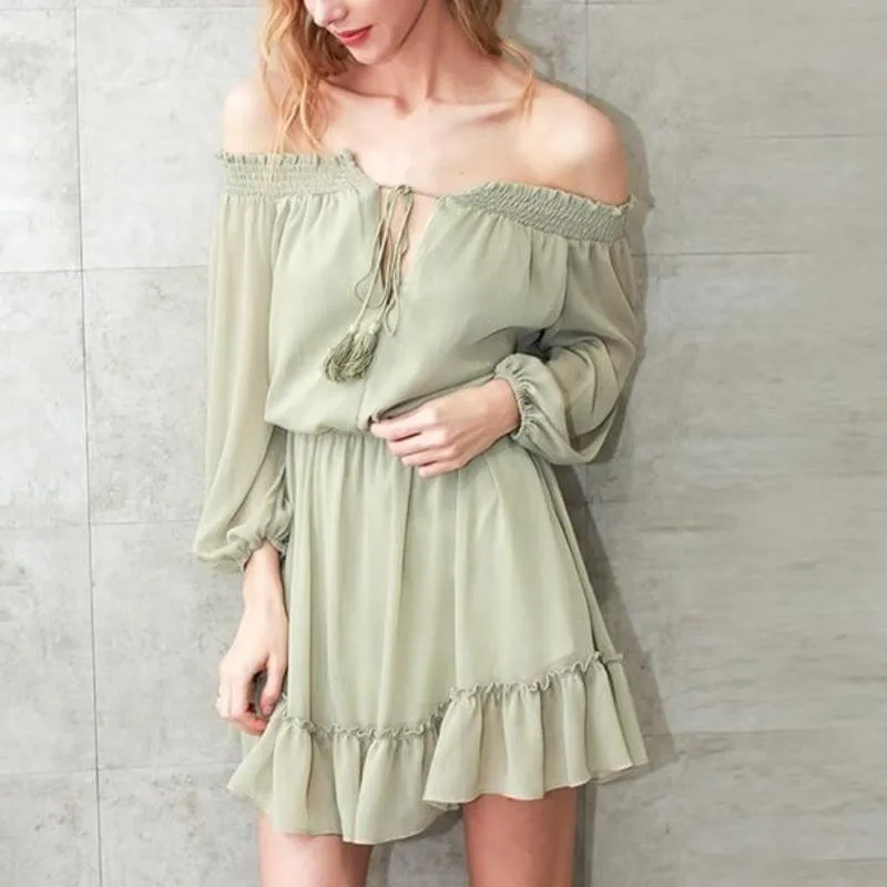 Ruffle Fringe Sexy Off Shoulder Summer Beach Dress