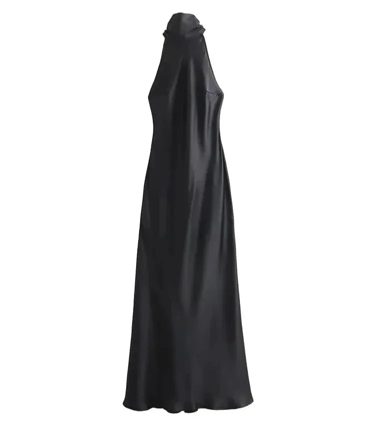 Sarina - Satin silk halterneck dress