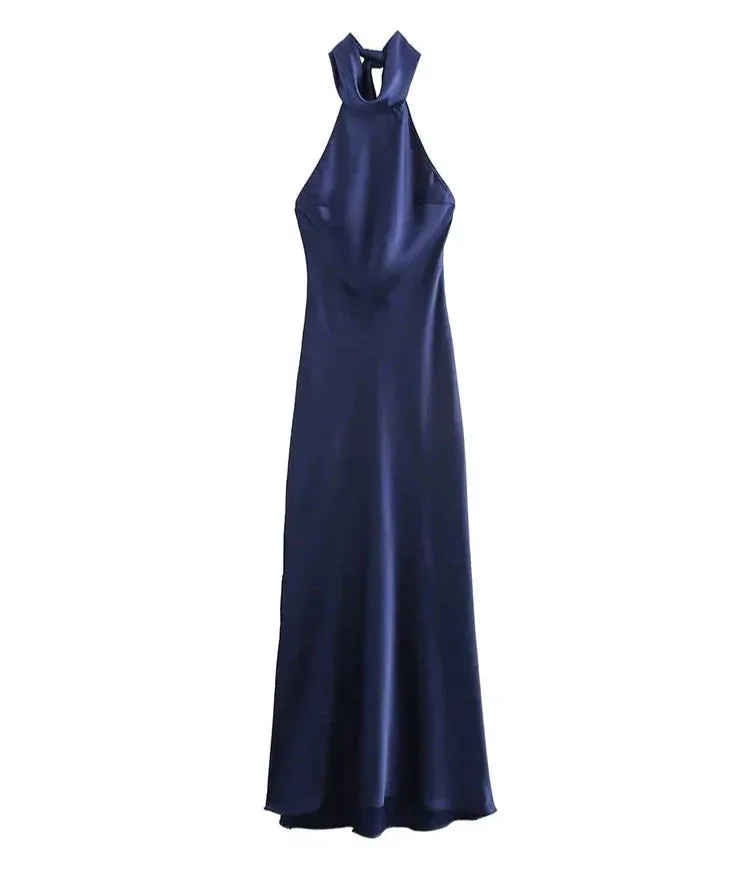 Sarina - Satin silk halterneck dress