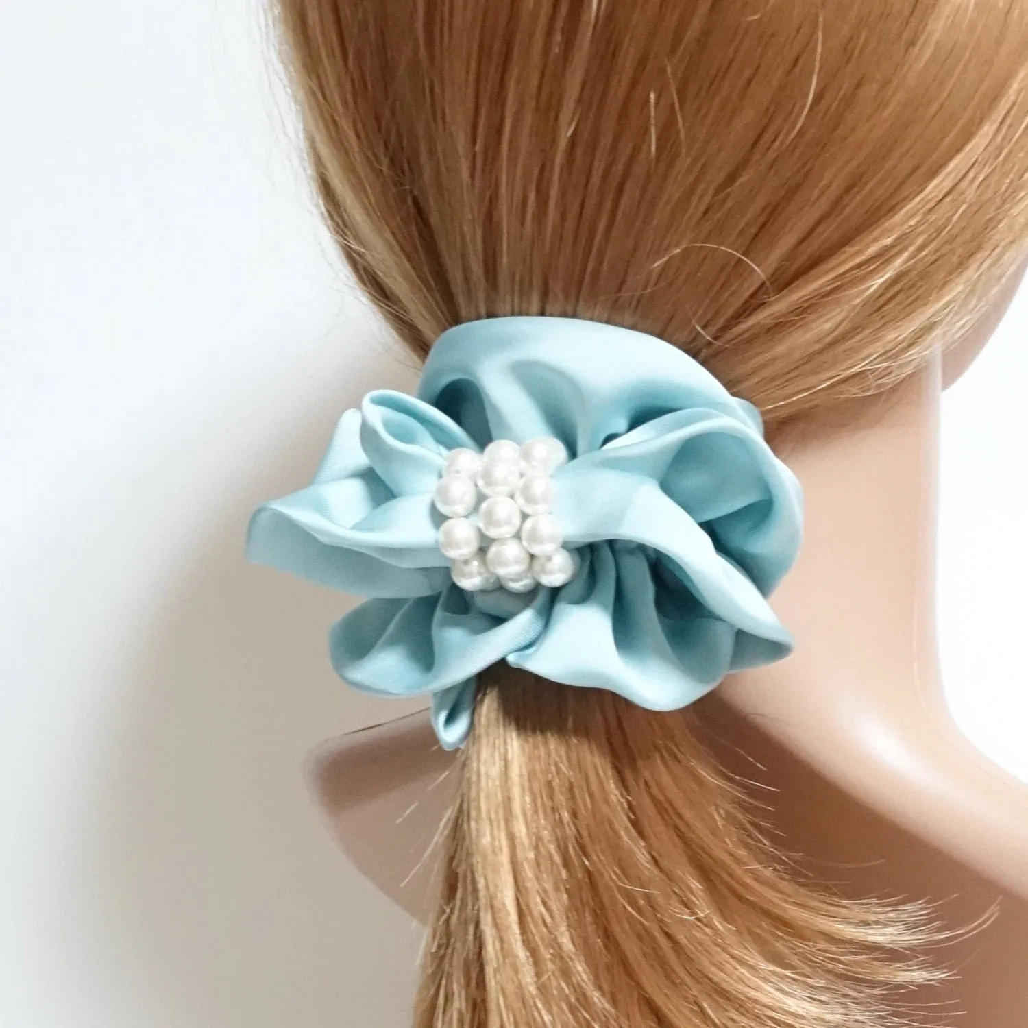 Satin scrunchies Pearl decorated Hair Elastics Ponytail Holder Women Hair Ties Accessories