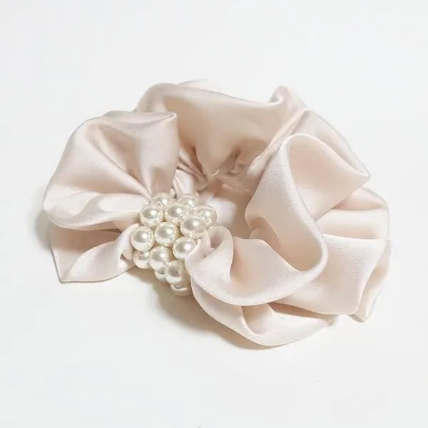 Satin scrunchies Pearl decorated Hair Elastics Ponytail Holder Women Hair Ties Accessories