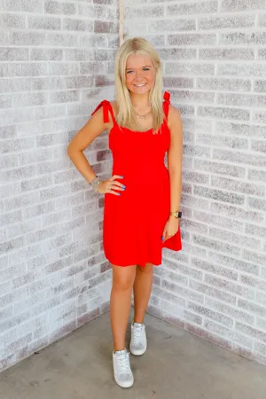 Saturday at Sanford Shoulder Tie Mini Dress