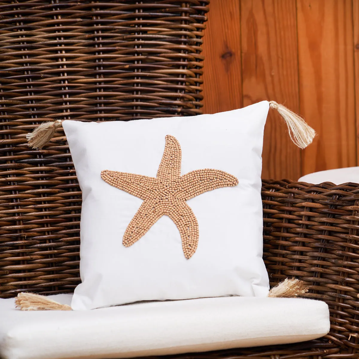 Sea Star Handmade Wood Beaded Pillow