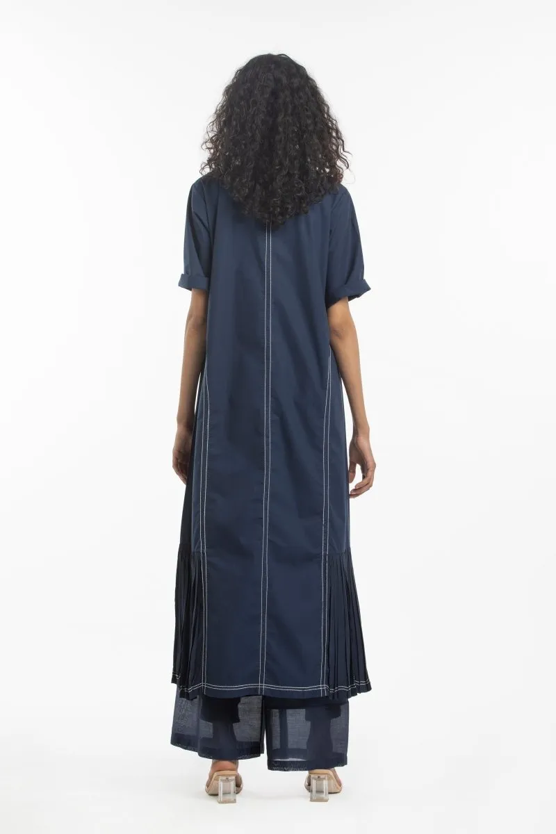 Side U Pleat Dress- Navy