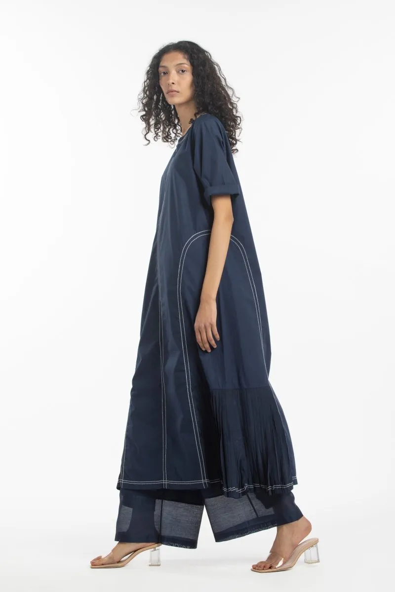 Side U Pleat Dress- Navy