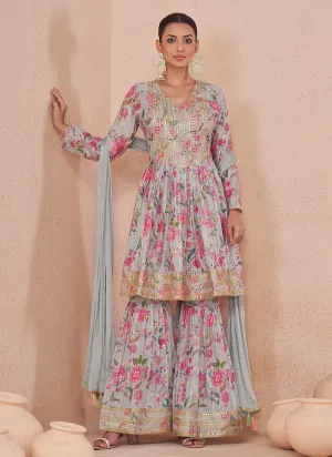 Sky Blue Gota Patti Embroidery Gharara Suit