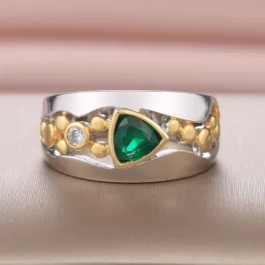 Statement Jewelry Trilliant Cut Gemstones Ring for Women with Zircon in Silver Color