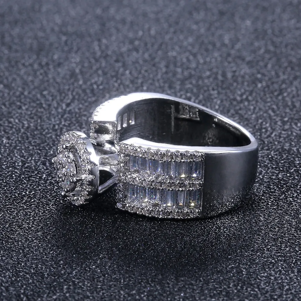 Stylish Micro Pave Engagement Rings for Women with Zircon in Silver Color