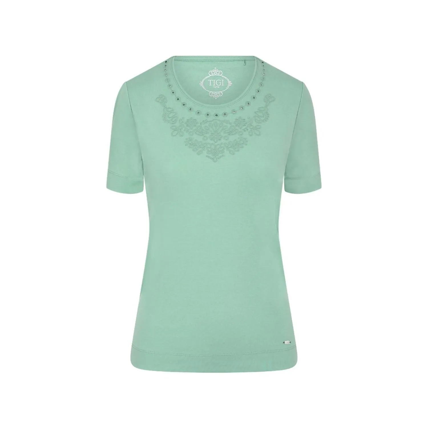 TIGI 10/12 Mint Embroidery Cutwork Neck Top