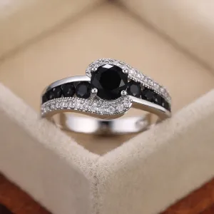 Trendy Jewelry Black Zircon Engagement Ring for Women in Silver Color