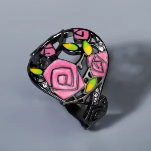 Trendy Jewelry Temperament Forest Enamel Ring for Women in Black Color