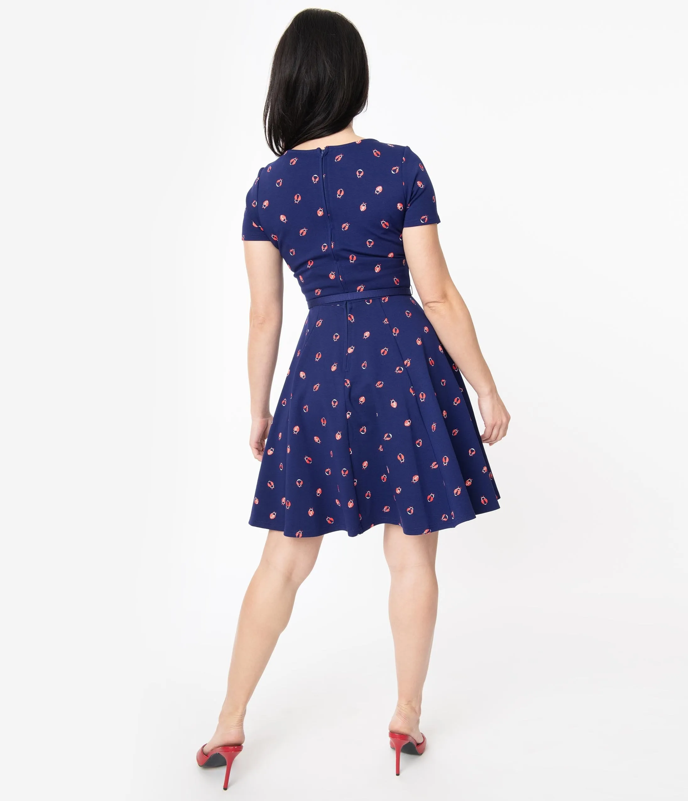 Unique Vintage Navy Ladybug Short Sleeve Stephanie Fit & Flare Dress