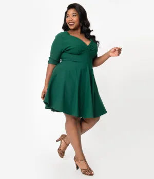 Unique Vintage Plus Size 1950s Emerald Green Delores Fit & Flare Dress