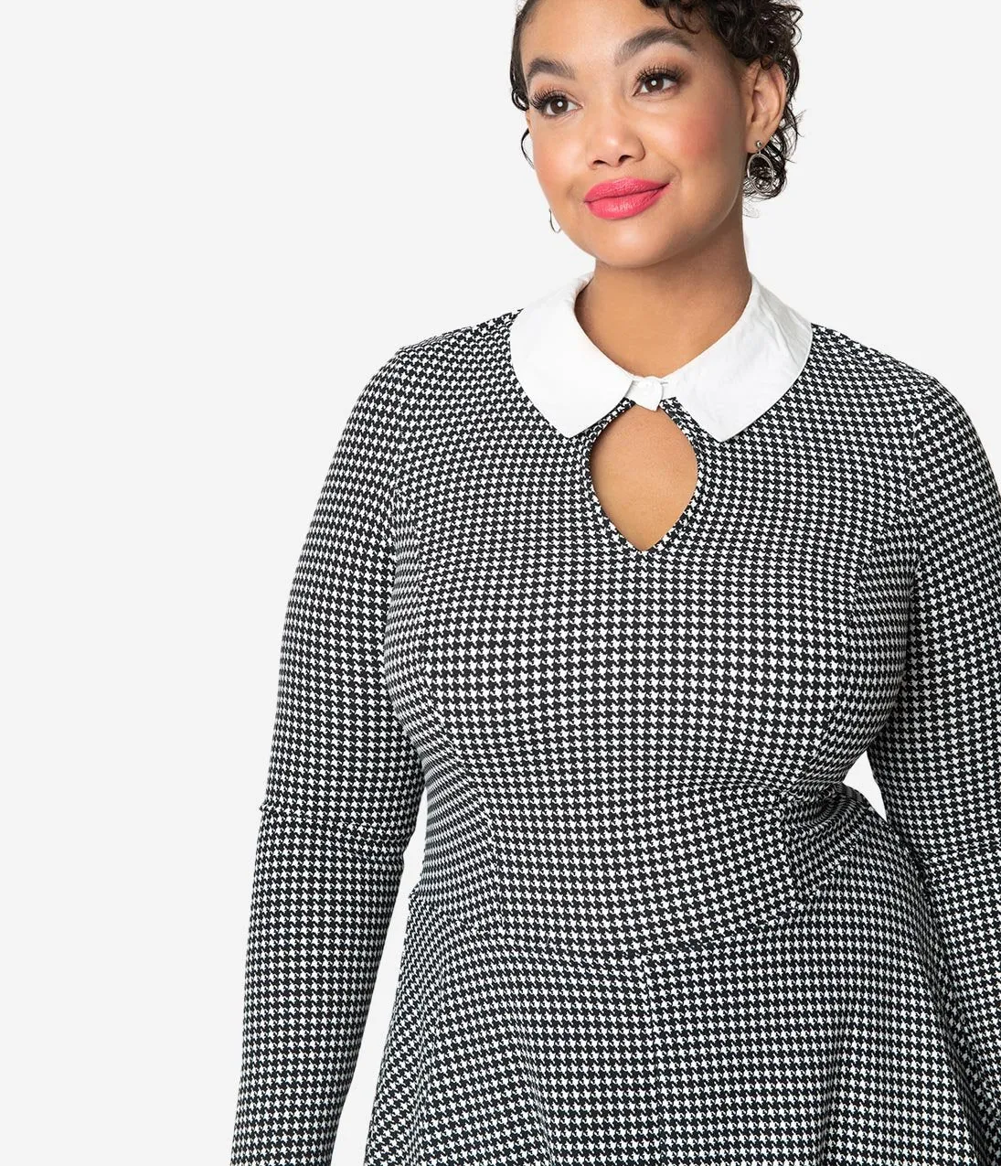 Unique Vintage Plus Size Black & White Houndstooth Wednesday Flare Dress