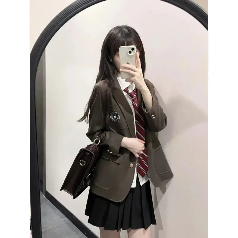 Versatile Autumn Preppy Style Foldable Skirt Jacket Shirt Suit