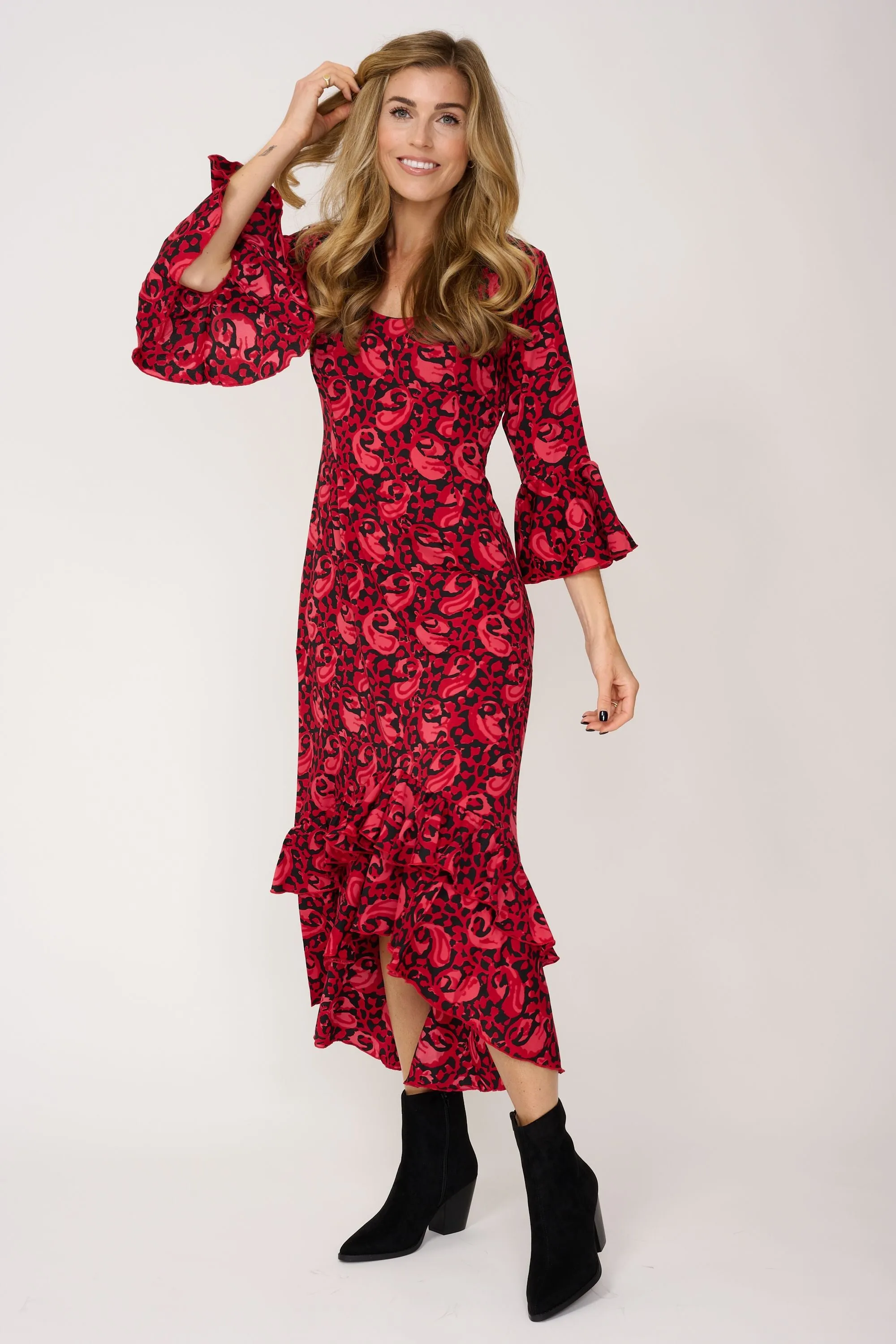 Victoria Midi Dress in Cranberry Swirl