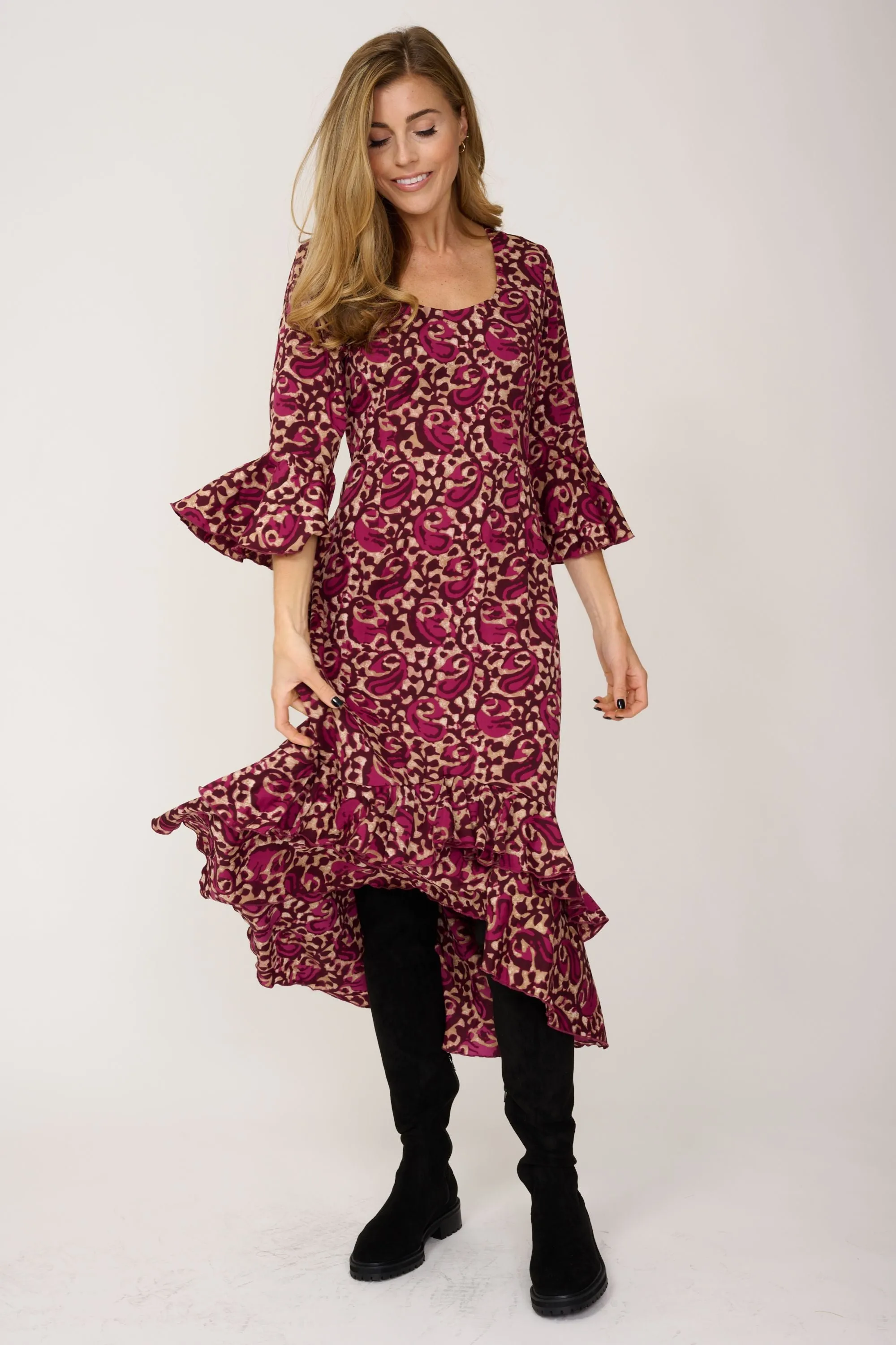 Victoria Midi Dress in Mulberry Swirl