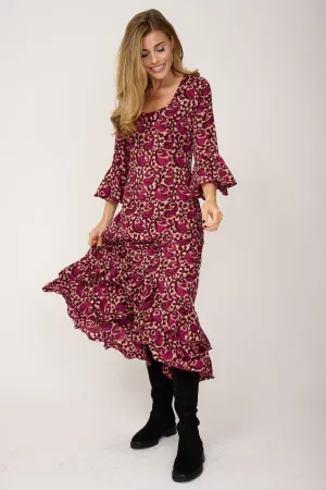 Victoria Midi Dress in Mulberry Swirl