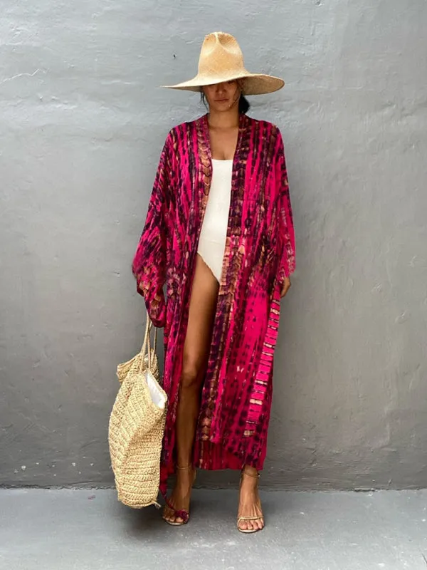 Women's Floor Length Bohemian Beach Cover Up With Tie Belt